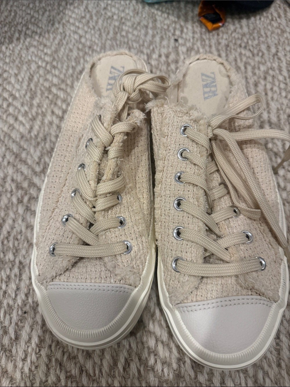 Zara Cream Textured Slip-On Sneakers